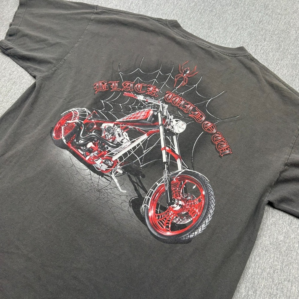 American Chopper Black Widow‎ Motorcycle Short Sleeve Tshirt Mens XL Gray *HOLE*